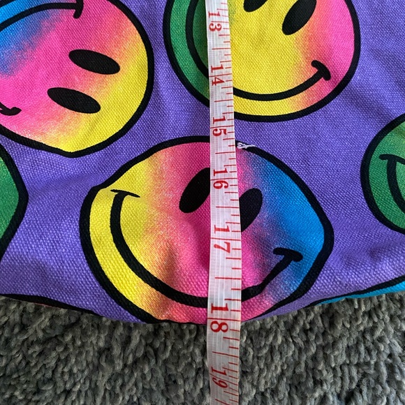 NWT Bunk Junk Neon Multicolor Smiley Face Medium Size Retro Colorful Tote Bag - Picture 9 of 15